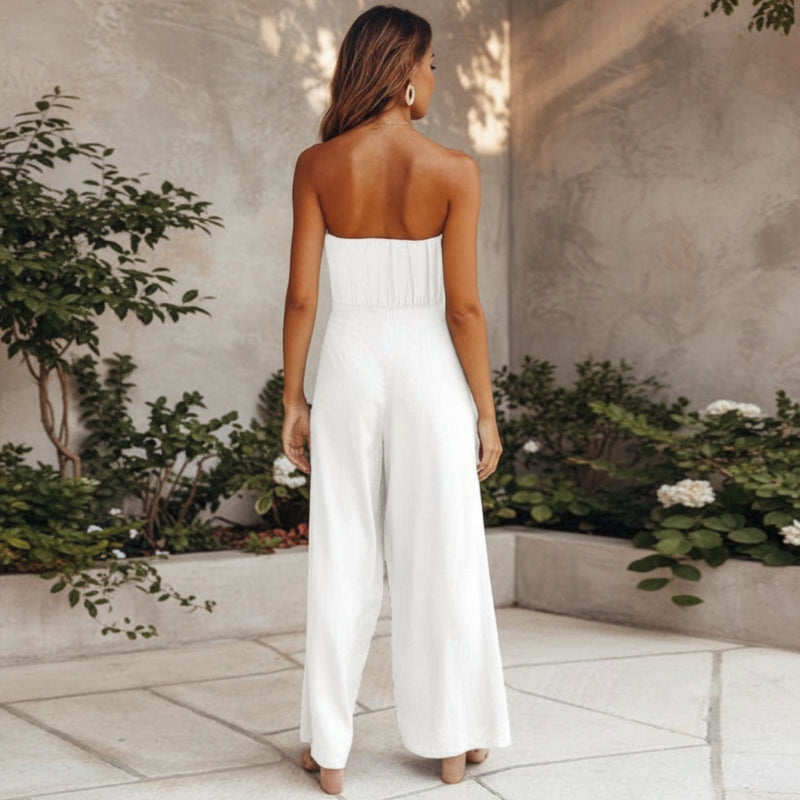 Strapless backless wide-leg boho jumpsuit for women | Isla Nomade -5
