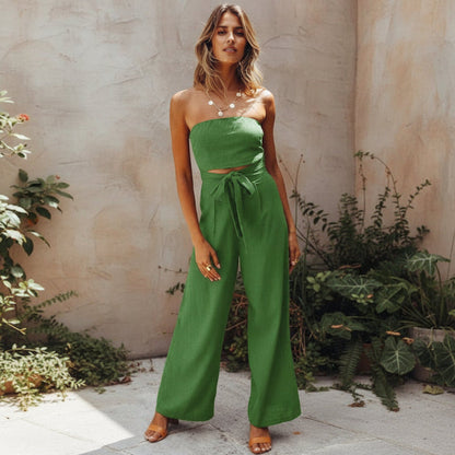 Strapless backless wide-leg boho jumpsuit for women | Isla Nomade -3