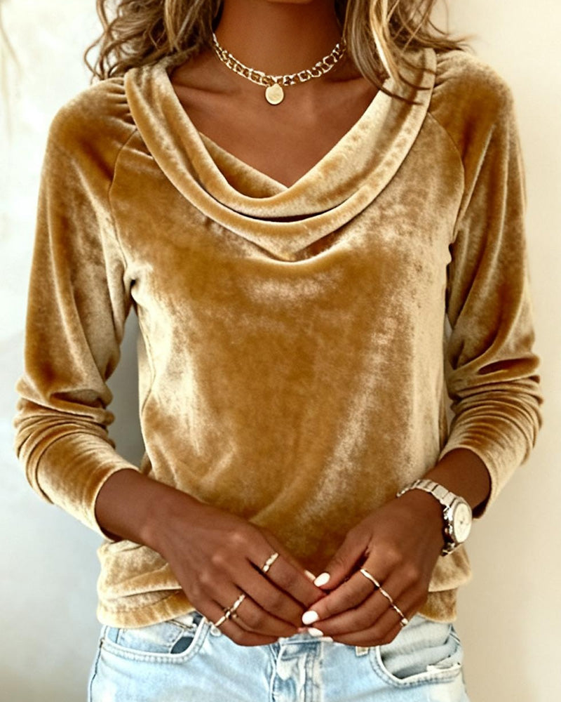 Elegant drape-neck long sleeve top Chic for Women | Margaret Noir