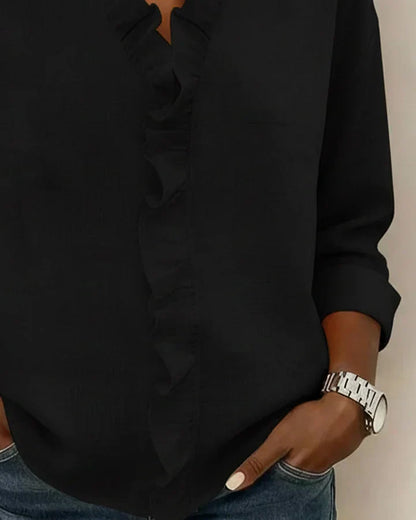 Ruffle V-Neck Long Sleeve Blouse for Women | Indie