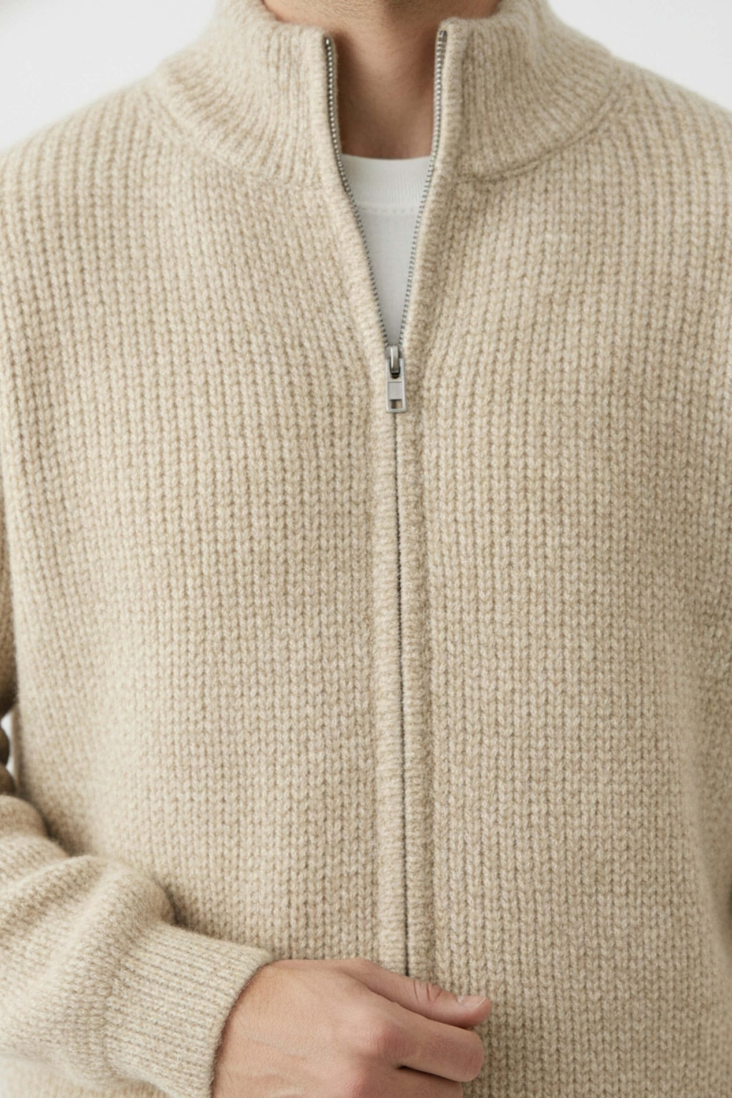 Full-zip stand collar knit jumper for men | Caurelle