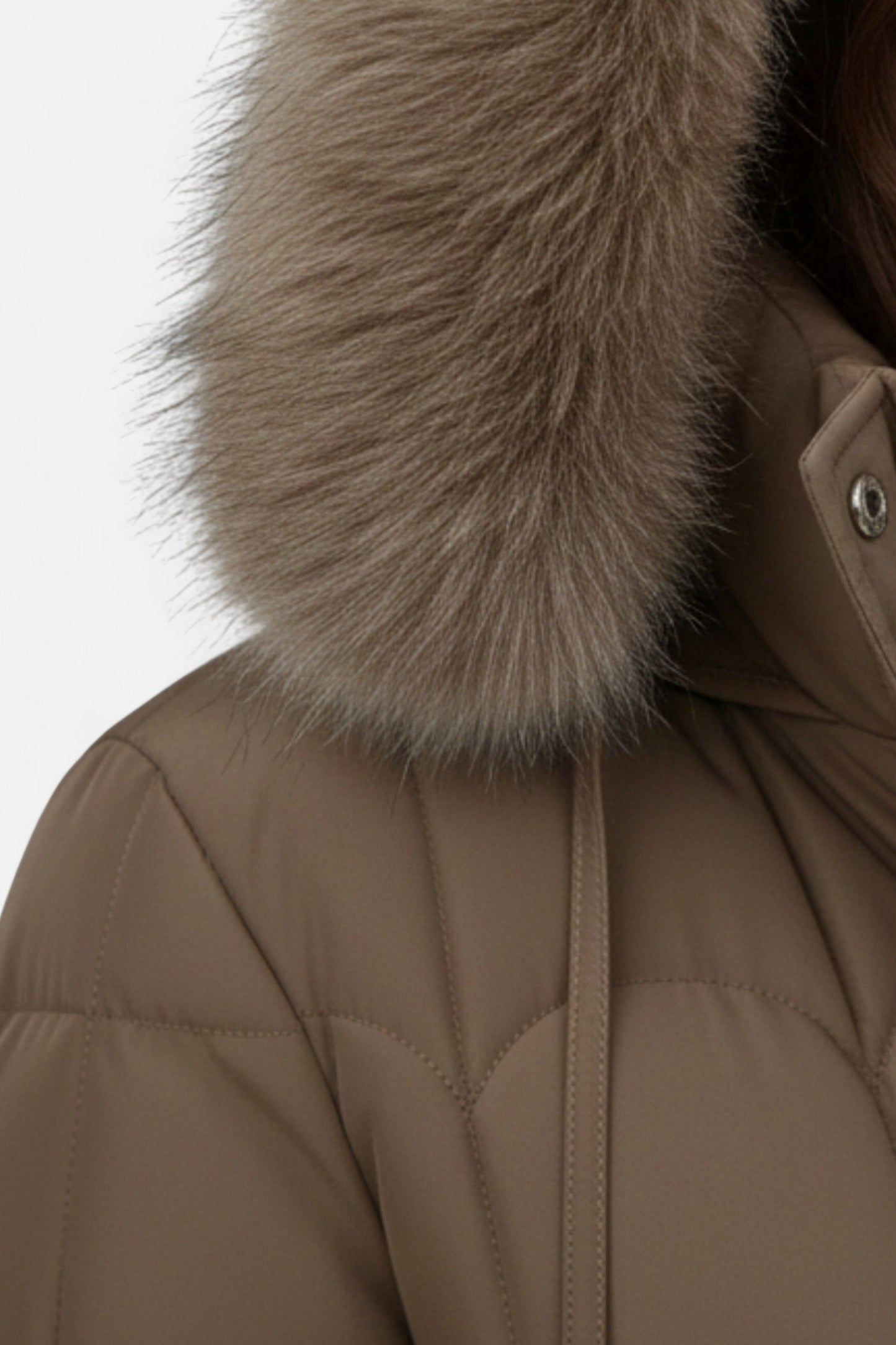 Long hooded puffer coat with drawstring waist for women | Caurelle
