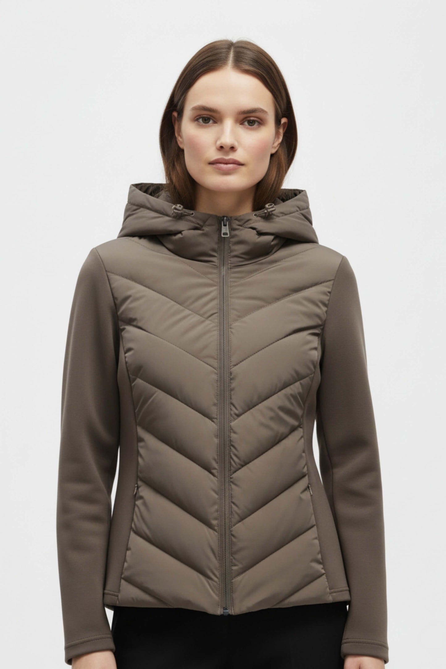 Hooded puffer jacket with streamlined silhouette for women | Caurelle