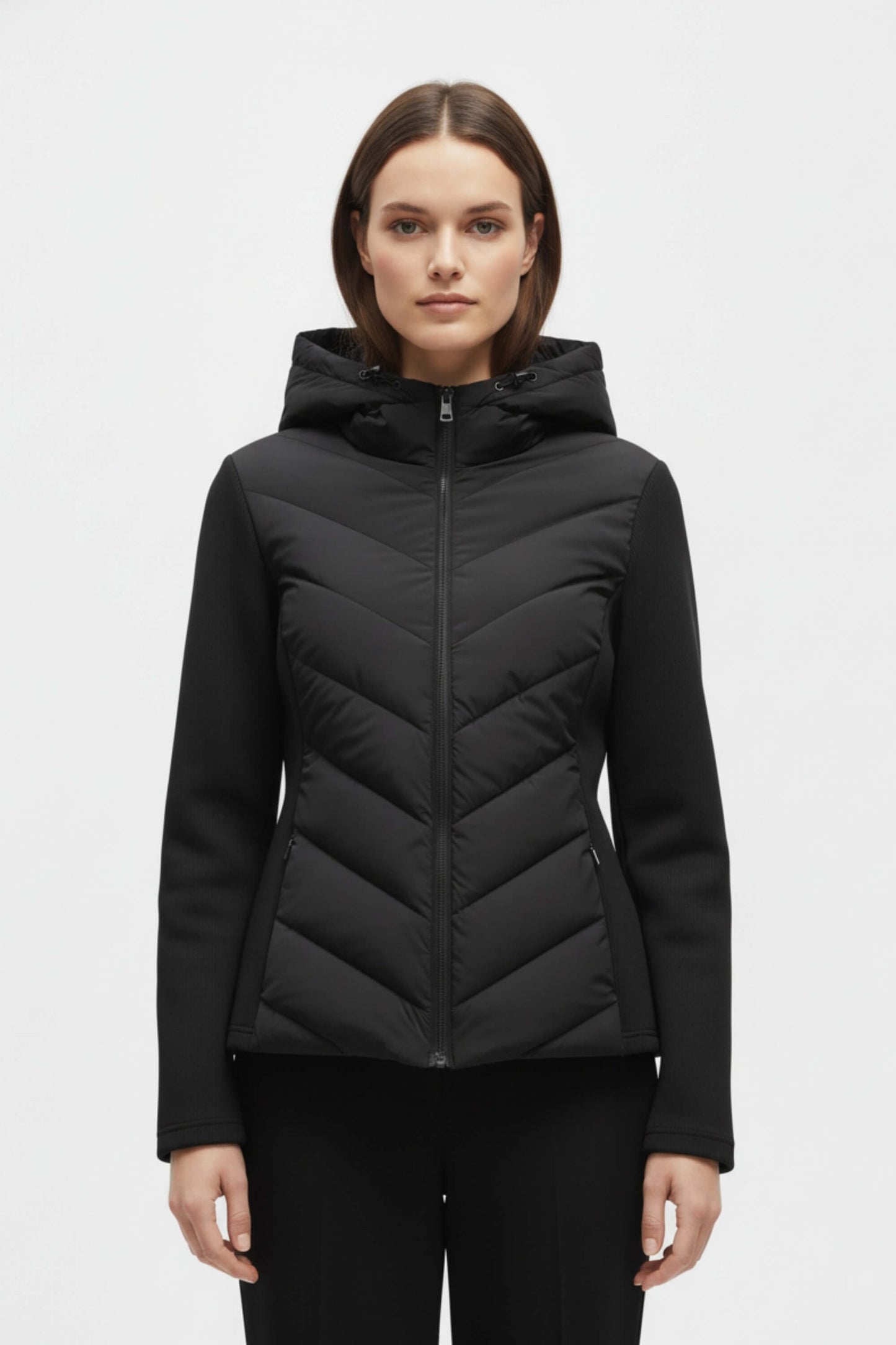 Hooded puffer jacket with streamlined silhouette for women | Caurelle