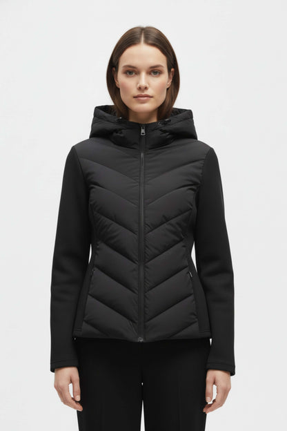 Hooded puffer jacket with streamlined silhouette for women | Caurelle