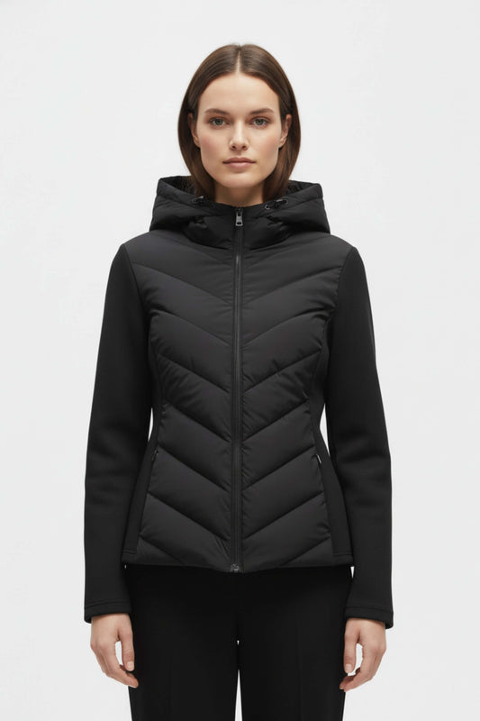 Hooded puffer jacket with streamlined silhouette for women | Caurelle