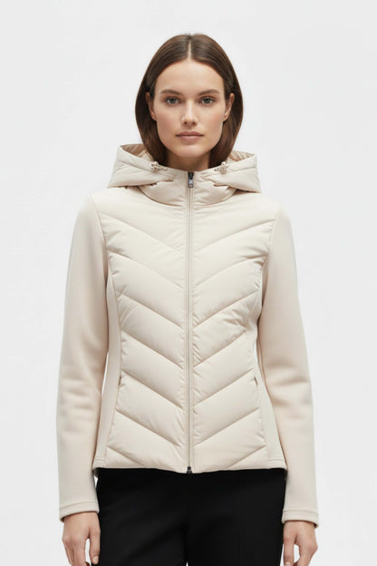 Hooded puffer jacket with streamlined silhouette for women | Caurelle