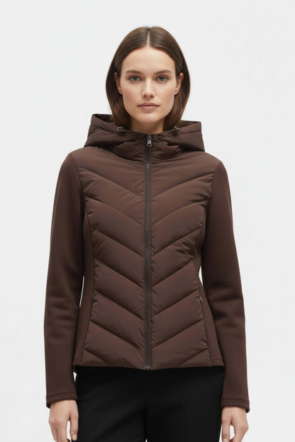 Hooded puffer jacket with streamlined silhouette for women | Caurelle