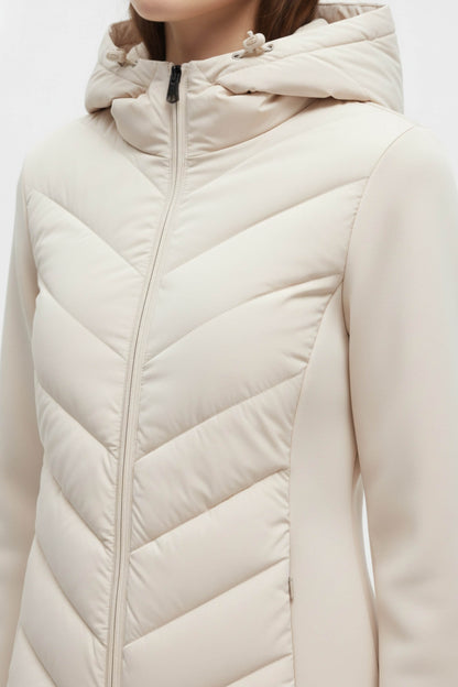 Hooded puffer jacket with streamlined silhouette for women | Caurelle