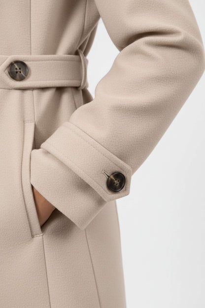 Elegant belted button-front winter coat for women | Caurelle