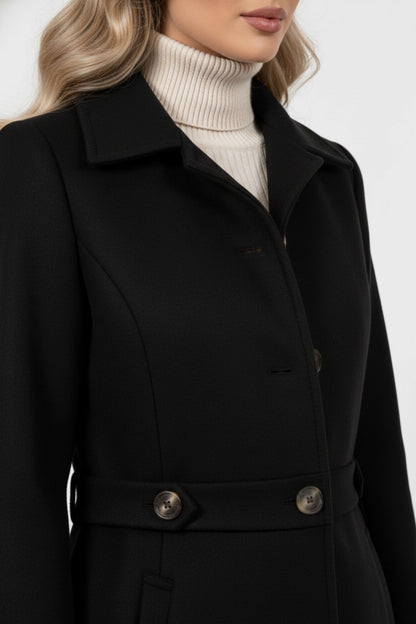 Elegant belted button-front winter coat for women | Caurelle