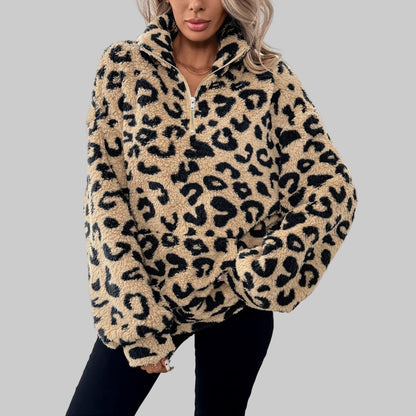 Leopard print zip sweater for women | Leona