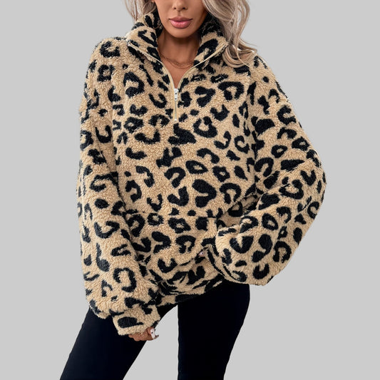 Leopard print zip sweater for women | Leona