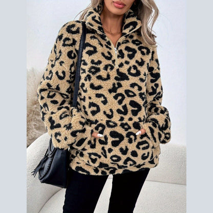Leopard print zip sweater for women | Leona
