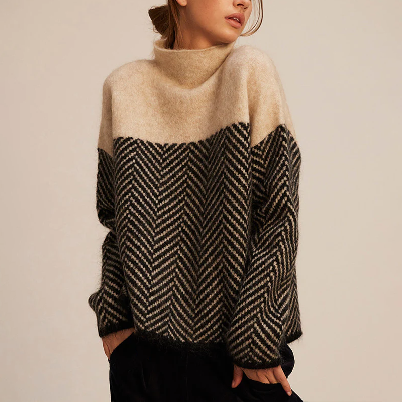 Oversized chevron turtleneck knit sweater Cozy for Women | Arla Élan