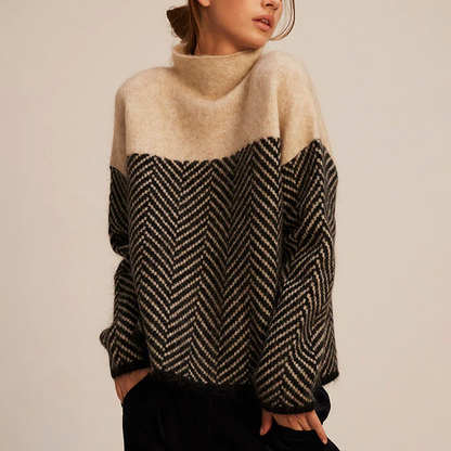 Oversized chevron turtleneck knit sweater Cozy for Women | Arla Élan