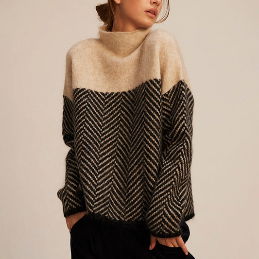 Oversized chevron turtleneck knit sweater Cozy for Women | Arla Élan