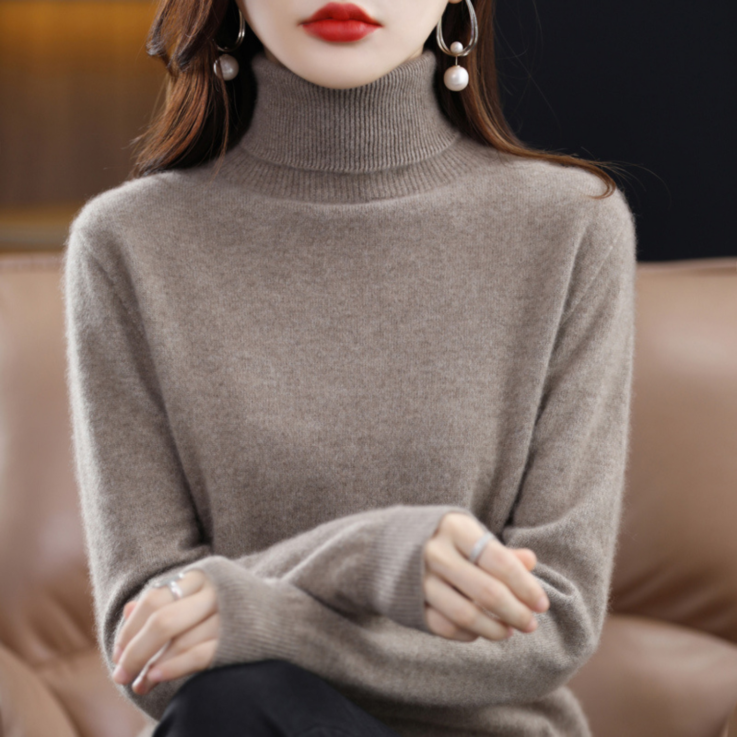 Refined turtleneck soft everyday jumper for women | Elara -13