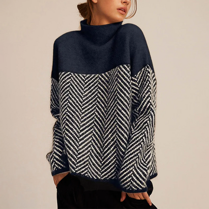Oversized chevron turtleneck knit sweater Cozy for Women | Arla Élan