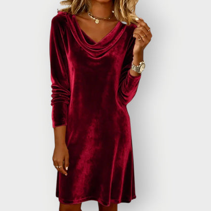 Elegant drape-neck evening midi dress Chic for Women | Kathleen Noir