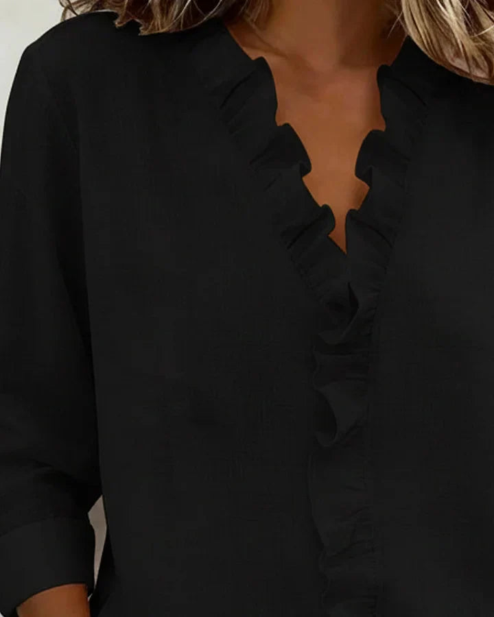 Ruffle V-Neck Long Sleeve Blouse for Women | Indie
