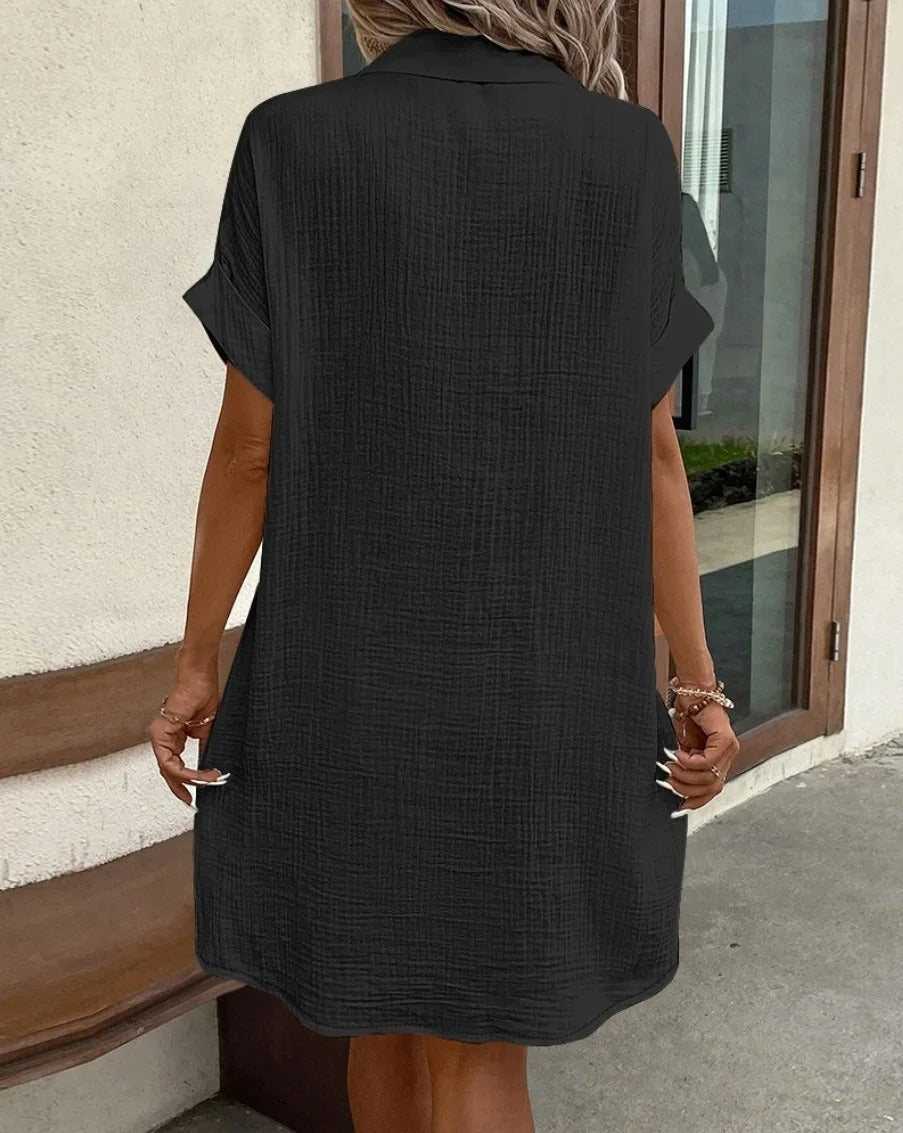 Button-down linen shirt dress with pockets for women | Marina -9