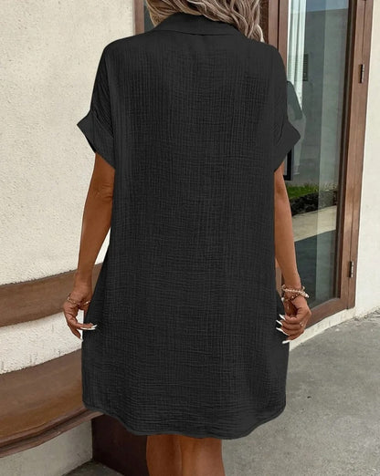 Button-down linen shirt dress with pockets for women | Marina -9
