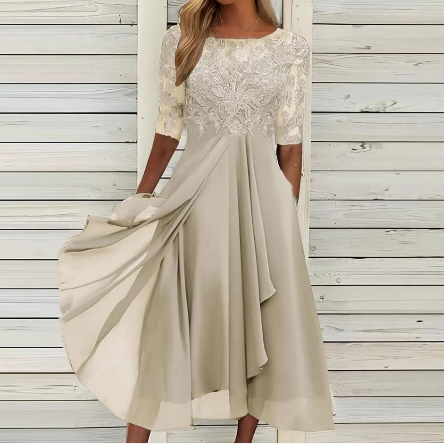 Lace embroidered elegant dress for women | Elizara