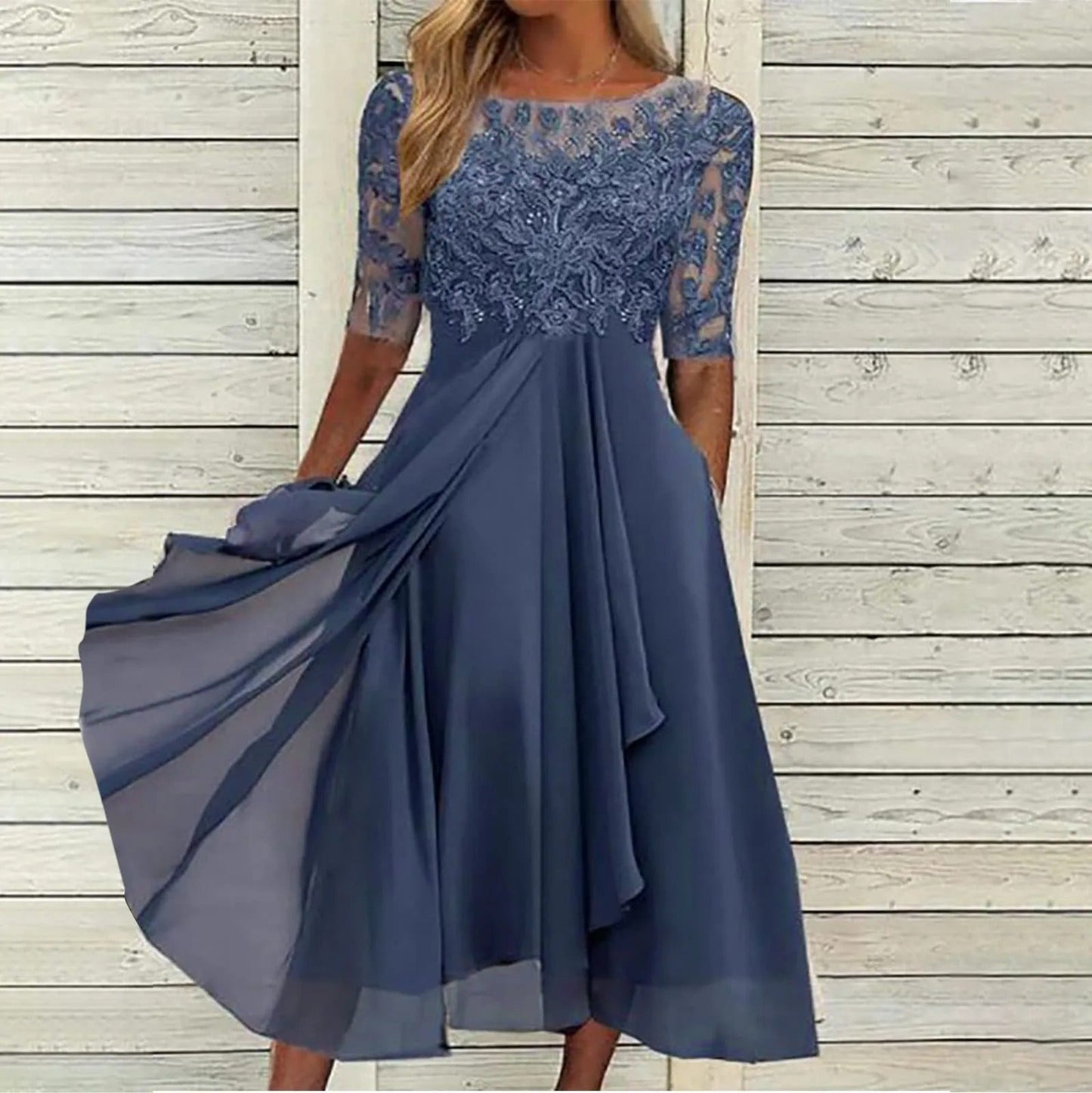 Lace embroidered elegant dress for women | Elizara