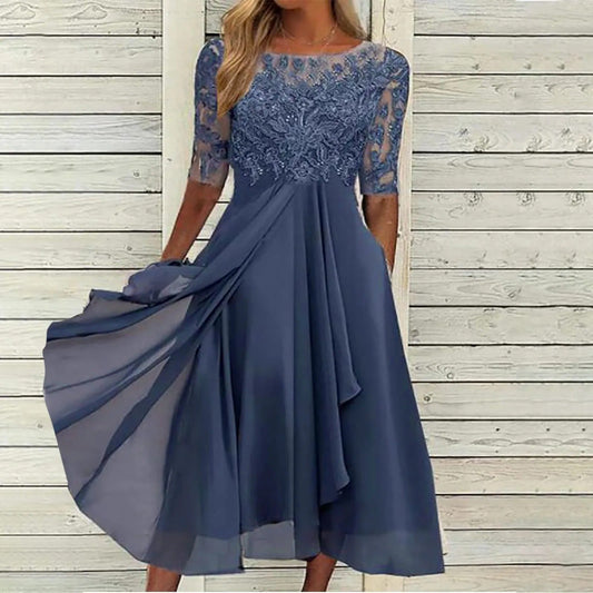 Lace embroidered elegant dress for women | Elizara