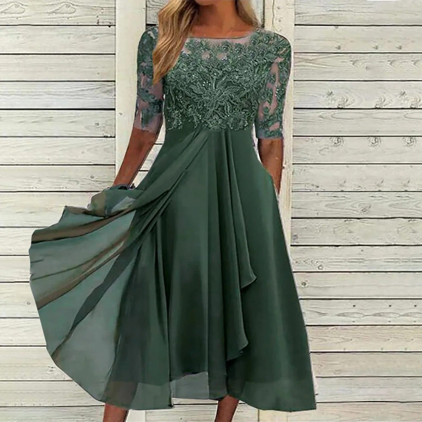 Lace embroidered elegant dress for women | Elizara