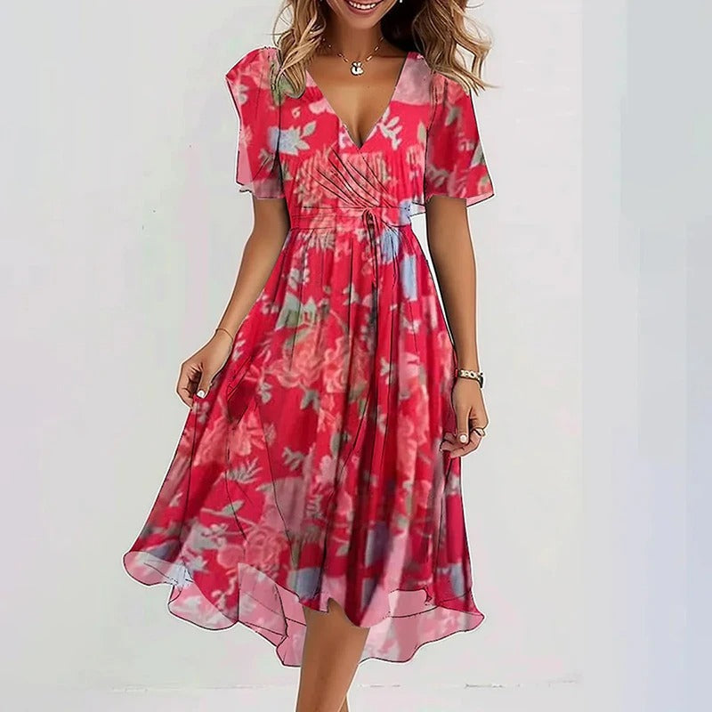 Elegant colourful printed midi dress for women | Yara -2