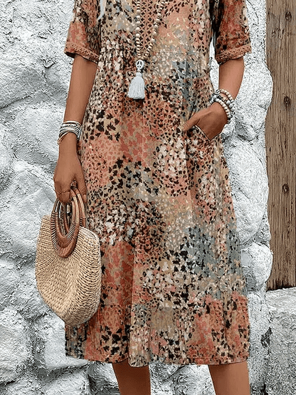 Ocean print relaxed midi dress for women | Skyler -3