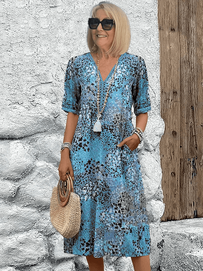 Ocean print relaxed midi dress for women | Skyler -5