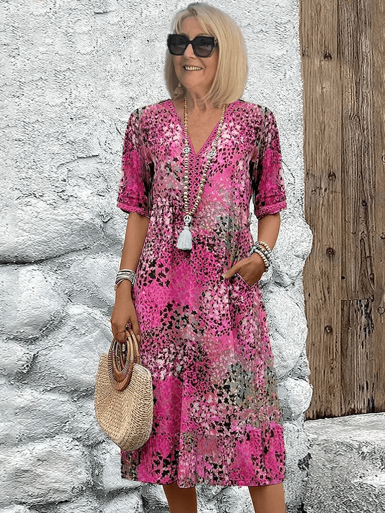 Ocean print relaxed midi dress for women | Skyler -6
