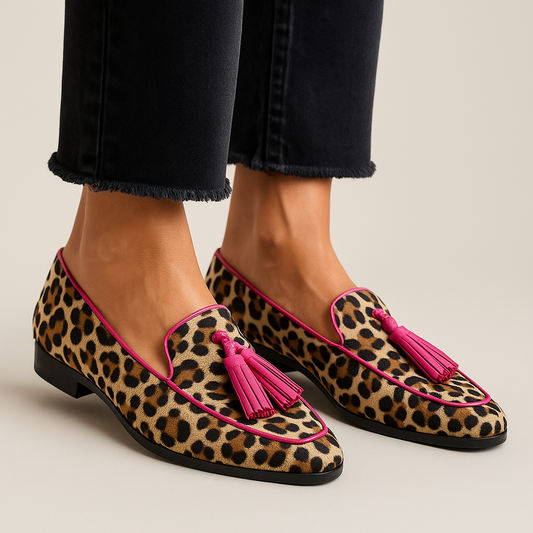Leopard-Style Tassel Slip-On Loafers for Women | Lana