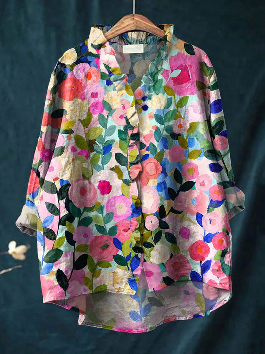Floral Ruffle-Trim Blouse with Relaxed Fit for Women | Alisa