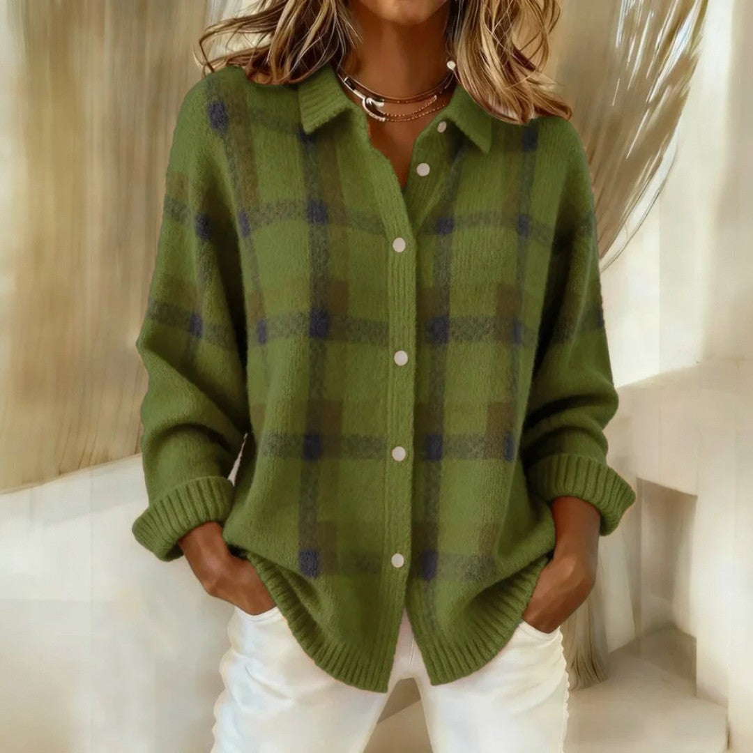 Relaxed check button-front sweater for women | Lanie