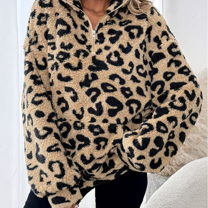 Leopard print zip sweater for women | Leona
