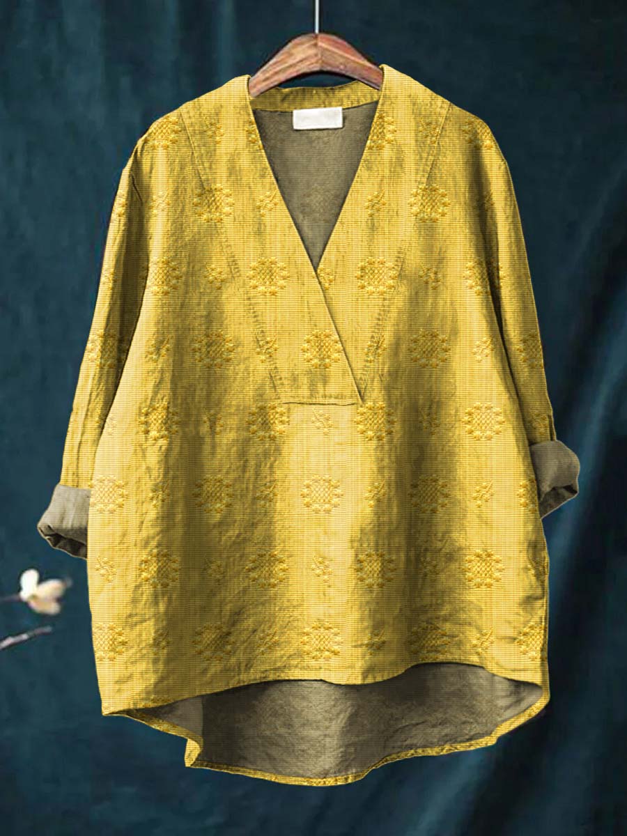 Embroidered V-Neck Relaxed Blouse for Women | Cara
