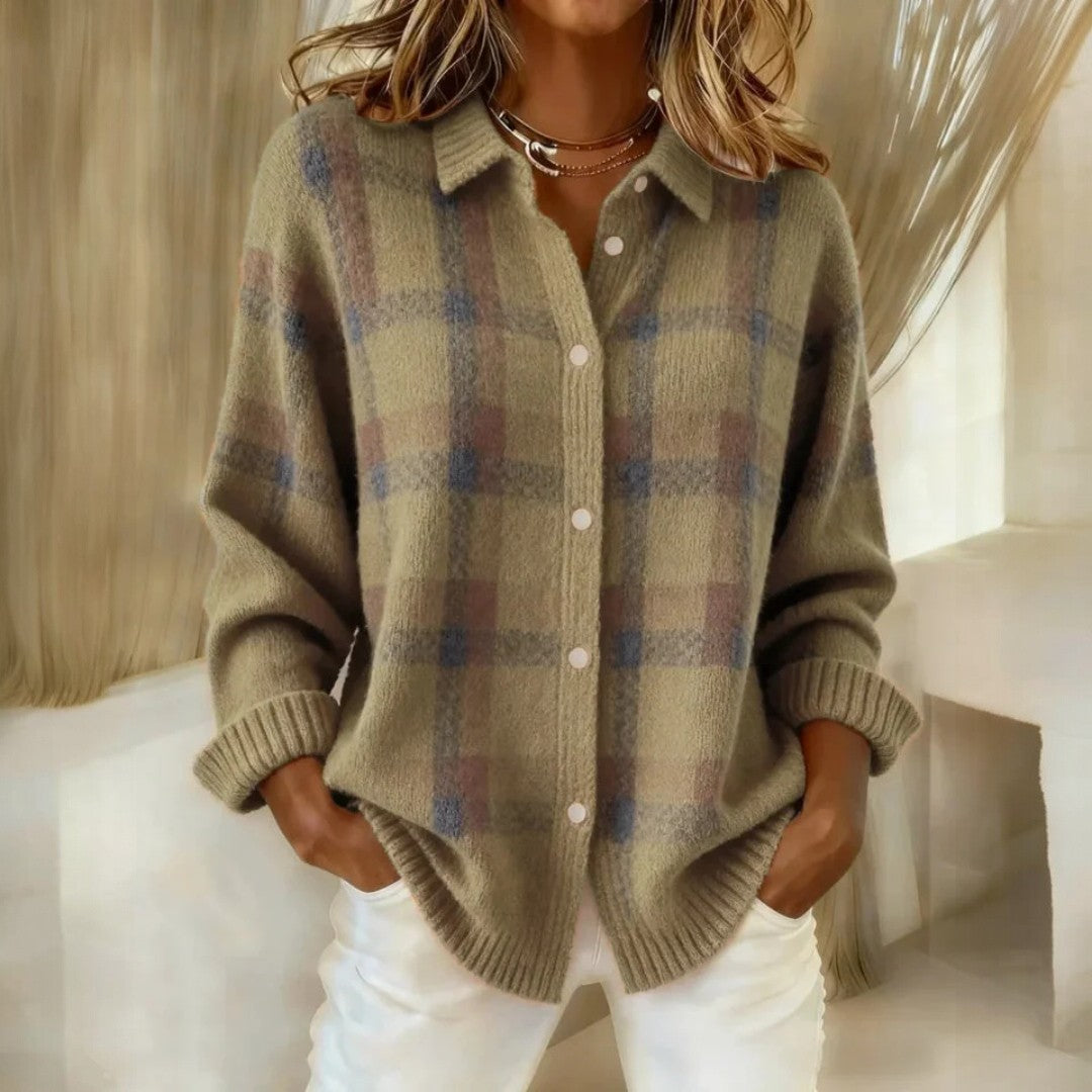Relaxed check button-front sweater for women | Lanie