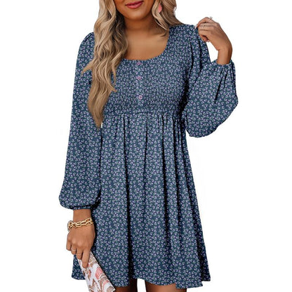 Casual smocked empire waist A-line dress with button-up detail for women | Elowen