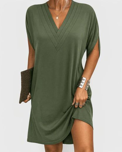 Deep V-neck everyday midi dress for women | Evelina -4
