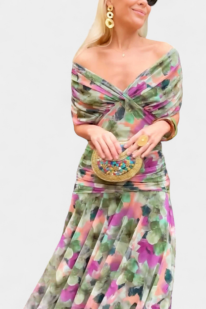 Long floral V-neck dress for women | Florendra