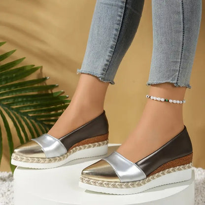 Metallic-finish wedge everyday sandals for women | Solenne -3