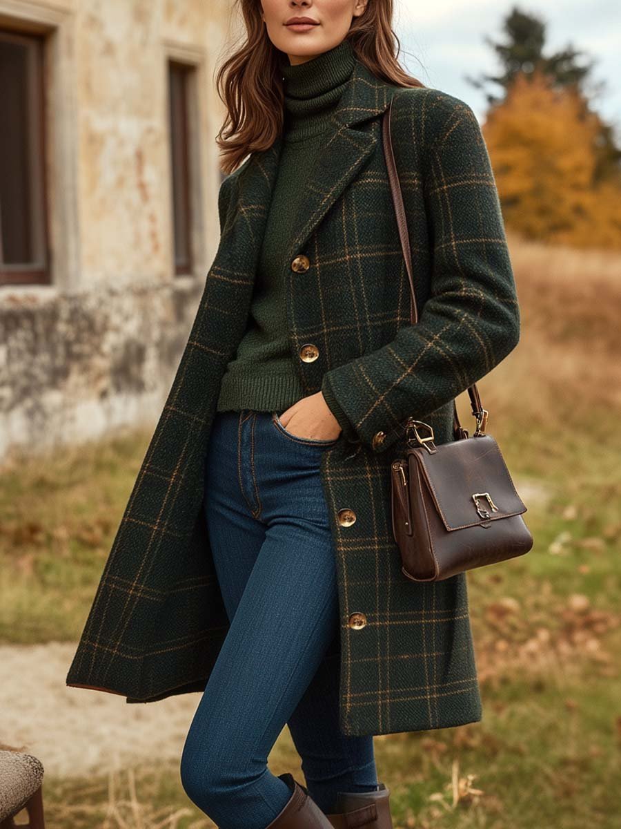 Elegant long plaid tailored winter coat Stylish for women | Peyton Elan