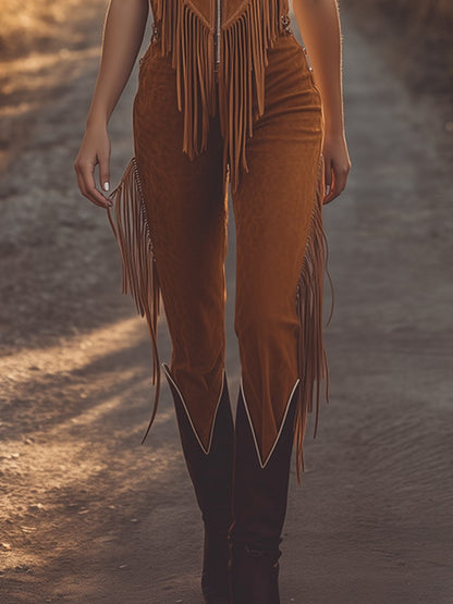 Western-inspired fringed vest jumpsuit with zip front Chic for Women | Sorella