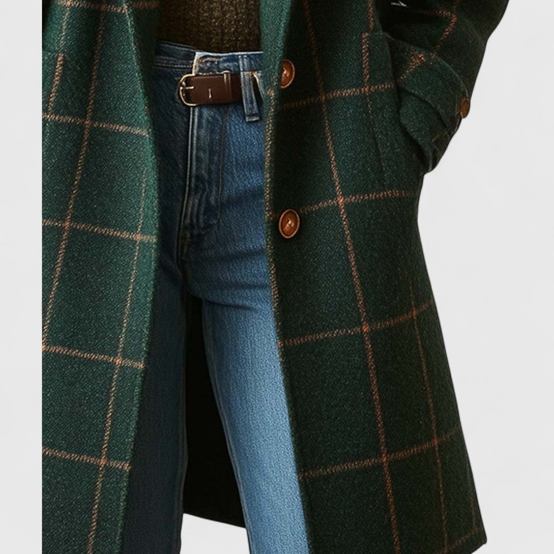 Classic Plaid Lapel Coat for Women | Sally