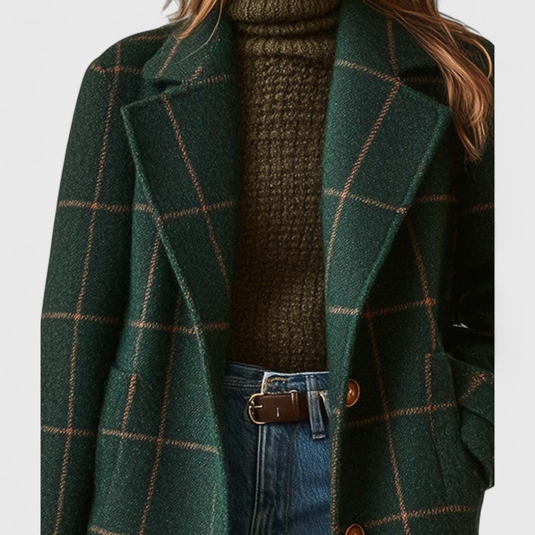 Classic Plaid Lapel Coat for Women | Sally