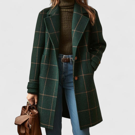 Classic Plaid Lapel Coat for Women | Sally